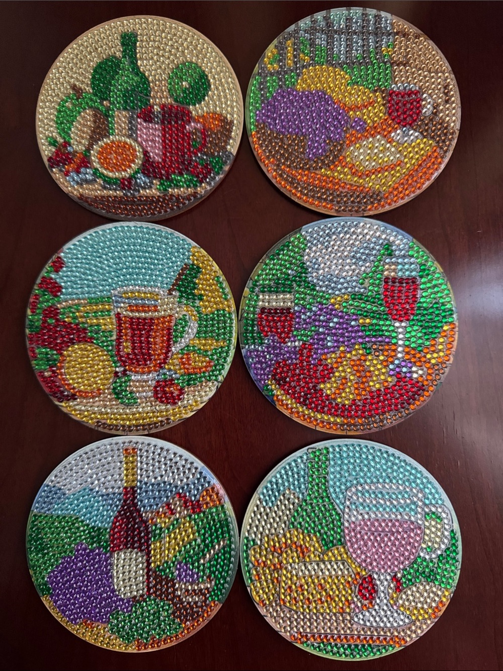 Set of 6 Beaded Wine & Fruit Coasters - Multicolor